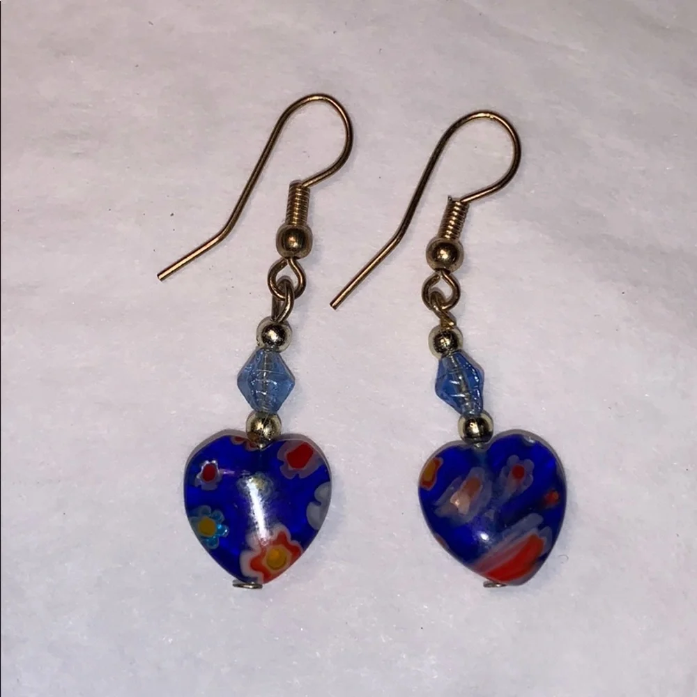 Murano glass heart shaped earrings wonderful boho - Picture 2 of 7
